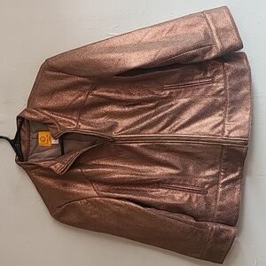 Women's 12 P large brown jacket full-zip soft suede-feel bronze spotted
